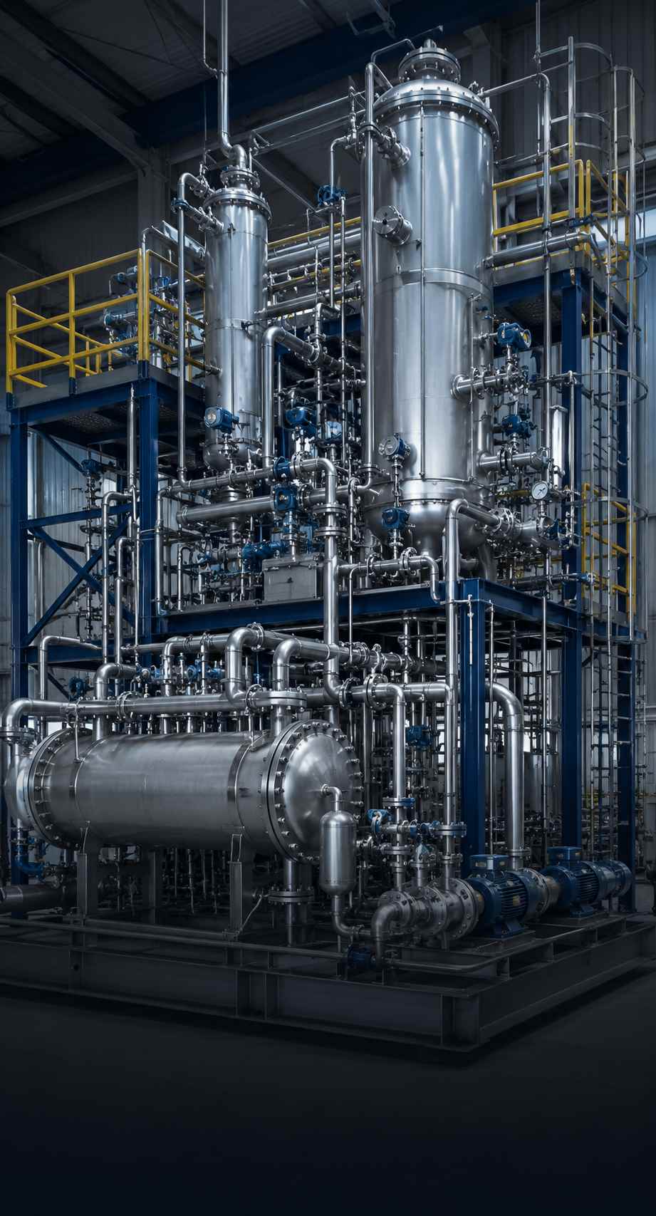 Equipamentos, tubulações, utilidades e sistemas integrados em uma instalação industrial